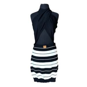 FB County Girl Charlie Brown Cross Neck Dress Black White Bodycon Mini Sz XL/2XL
